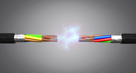 electrical current between two multi-wire copper cables.