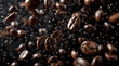 coffee beans in swirling motion on a black background