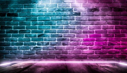 Canvas Print - empty background of old brick wall background neon light