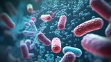 Fototapeta  - Various shapes of bacteria, probiotics on light background, macro shot of different types of bacteria
