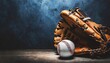 baseball glove with ball close up in studio with dark texture backdrop copy space for sport graphic concept
