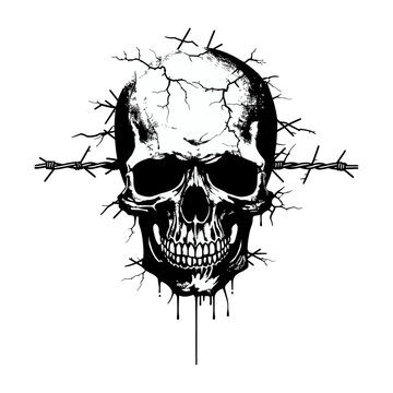 Skull and barbed wire concept of generative ai, vector illustration.