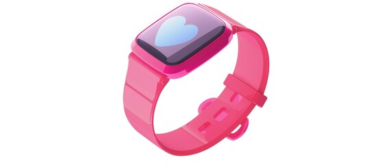 3d Electronic Pink Smart Watch Pulse Heart, Fitness Bracelet Cartoon Style. AI generated image