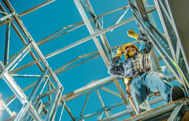 Wall Mural - Construction Contractor Worker with Radio in His Hands