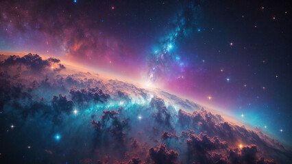 Wall Mural - awesome fantastic abstract space landscape with stardust and planets