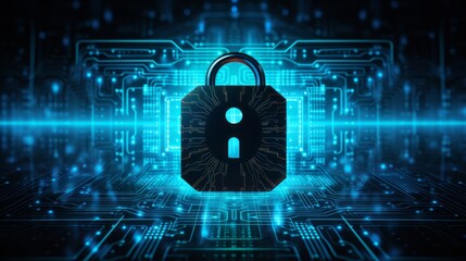 Wall Mural - futuristic cybersecurity concept: padlock symbolizing internet security and personal data protection