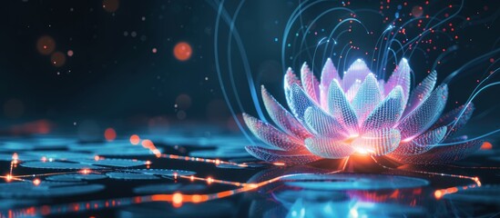 Wall Mural - Futuristic lotus flower with circuit big data technology. AI generated image