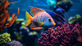 Fototapeta Dmuchawce - Colorful tropical fish in the aquarium background