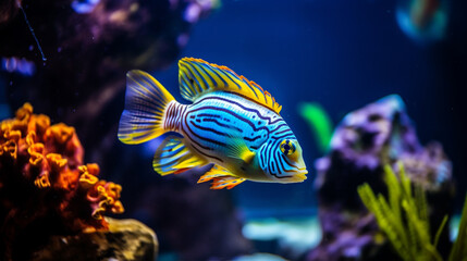 Wall Mural - Colorful tropical fish in the aquarium background