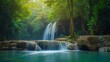 waterfall in the jungle HD 8K wallpaper Stock Photographic Image