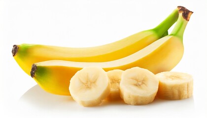 two bananas and pieces on white