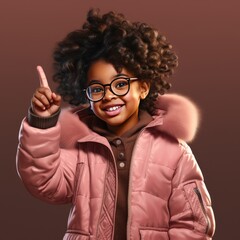 Wall Mural - Young black girl with glasses in the brown background