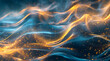 gold blue waves abstract on black background in