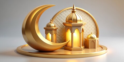 Islamic background lantern gold crescent moon on white Design concept of Ramadan Kareem Eid Mubarak