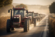 Convoy of European tractors, rolling purposefully towards the protest, amplifies the collective voice of farmers advocating for change.