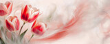 Fototapeta Kwiaty - Tapeta, czerwone kwiaty, tulipany na jasnym tle, miejsce na tekst