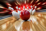 Spinning bowling ball in motion. Background with selective focus and copy space