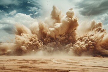 massive blast shakes the earth, stirring up sand. dangerous detonation unleashes chaos, background s