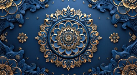 decorative 3d wallpaper for the ceiling adorned with a blue and golden mandala design within a decor