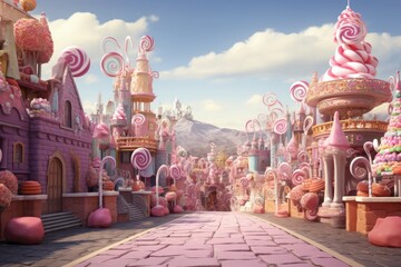 Wall Mural - 3d city candy sweet streets