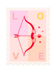 Wall Mural - Vector postage stamp with crossbow. Retro illustration for Valentine's Day.