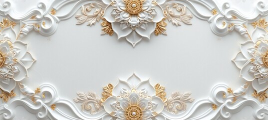 ceiling 3d wallpaper adorned with a white and golden mandala decoration model set against a decorati