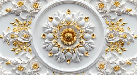 ceiling 3d wallpaper adorned with a white and golden mandala decoration model set against a decorati