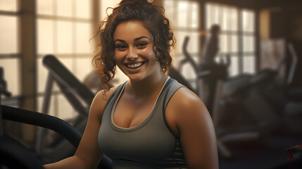 Wall Mural - A radiant woman exudes warmth and confidence as she smiles brightly at the camera, her clothing draping elegantly over her shoulder