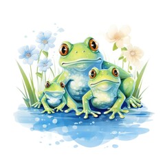 Wall Mural - Illustration of a family of frogs on a white background.