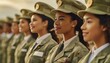 Group of women in military uniforms standing at army ceremony 