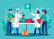 © Bendix - A multinational team of doctors performing a life-saving surgery. vektor illustation