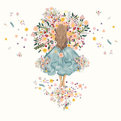 Wall Mural - Fashion girl vector illustration girl holding beautiful flowers