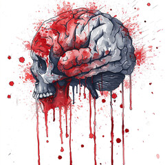Wall Mural - illustration of depressed brain , organ damage, crying brain sad, anxiety, depression, post partum