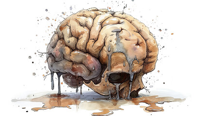 Wall Mural - illustration of depressed brain , organ damage, crying brain sad, anxiety, depression, post partum