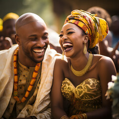 Wall Mural - celebration at an African wedding with a focus on smiling individuals