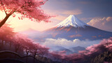 Photo samurai stands near waterfall samurai standing in waterfall garden with swords on the ground digital art style illustration painting,,
A large mountain with a snow cap at the top in japan with 
