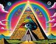 Enigmatic Illuminati Ritual - Mystical pyramid with all-seeing eye and eccentric rainbow Gen AI