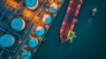 Top view oil tanker ship at the port, Import export business logistic and transportation by tanker ship. Generative Ai