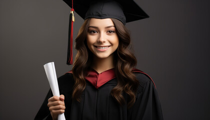 Sticker - Young woman with diploma, smiling confidently, celebrating her achievement generated by AI