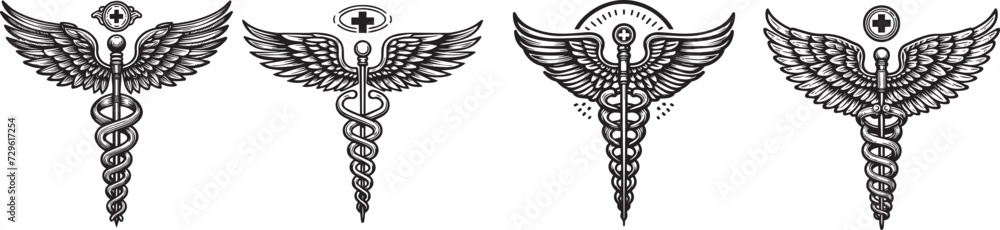 medical sign vector, caduceus black and white set graphics Stock Vector ...