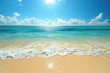 Wall Mural - Imagine a sunny beach with golden sand and crystal clear turquoise water