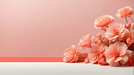 Wall Mural - pink and white flowers on a white background with space for text