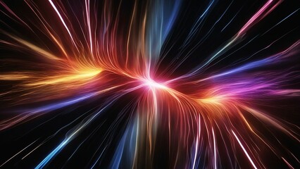 Wall Mural - abstract background with glowing lines  Two abstract energy beams of different colors colliding in a black background ,   