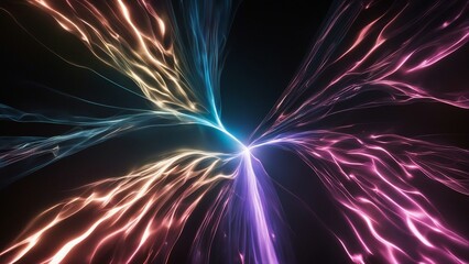 Wall Mural - abstract background  Two abstract energy beams of different colors colliding in a black background 