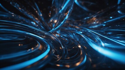Wall Mural - blue background  A blue abstract art with curved lines and light effects   