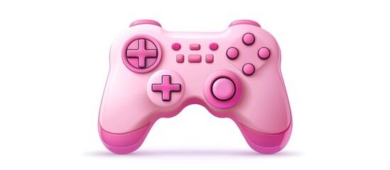 3d render pink game joystick controllers in plastic cartoon style on white background. AI generated