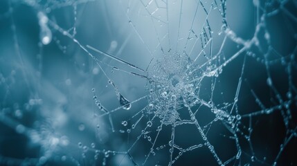 Wall Mural -  a close up of a spider web with drops of water on it's spider's web