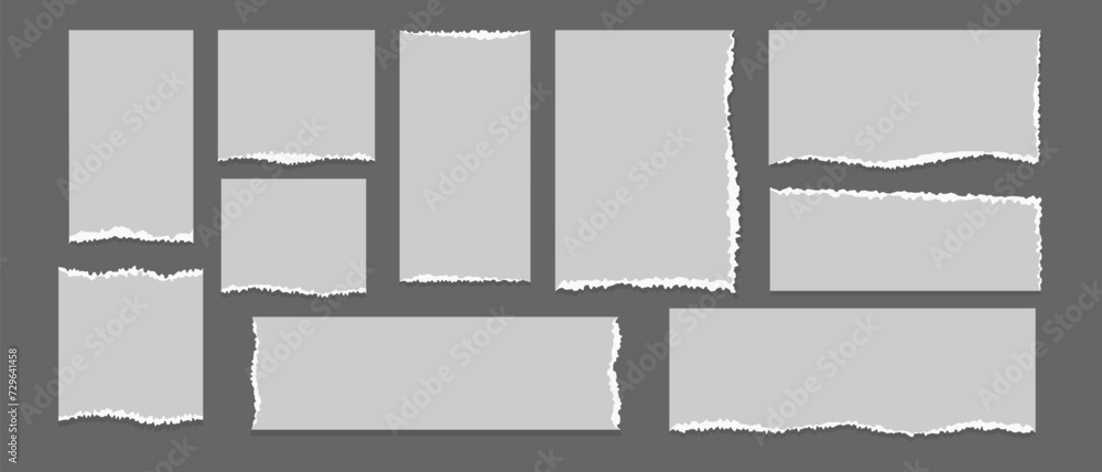 Set of ripped edge paper slices. Torn cardboard tags, labels, stickers ...