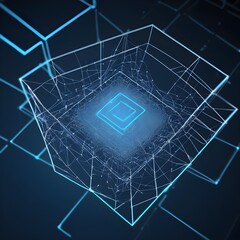 Wall Mural - technology in abstract futuristic idea for a digital graphic line technology and blue square Background of wireframe with plexus effect. futuristic material with arbitrary geometric patterns in square