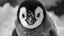  A Black And White Photo Of A Penguin With Snow On It's Face And A Black And White Photo Of A Penguin With Snow On It's Face.
